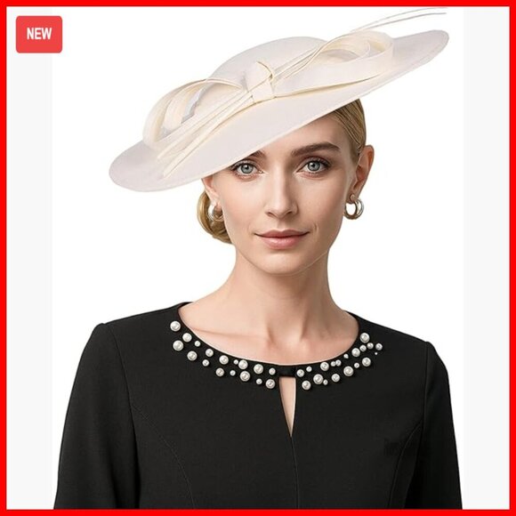 Wide Brim Fascinator Derby Hat with Bow Feather for Formal Occasions main image 3